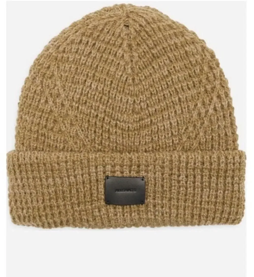 All Saints Camel Ribbed Knit Cuff Beanie $60 New With Flaw